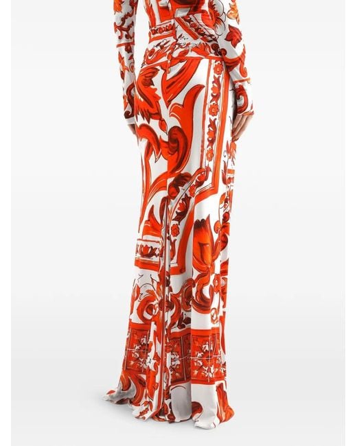 Dolce & Gabbana Red Majolica-Print Organzine Long Dress
