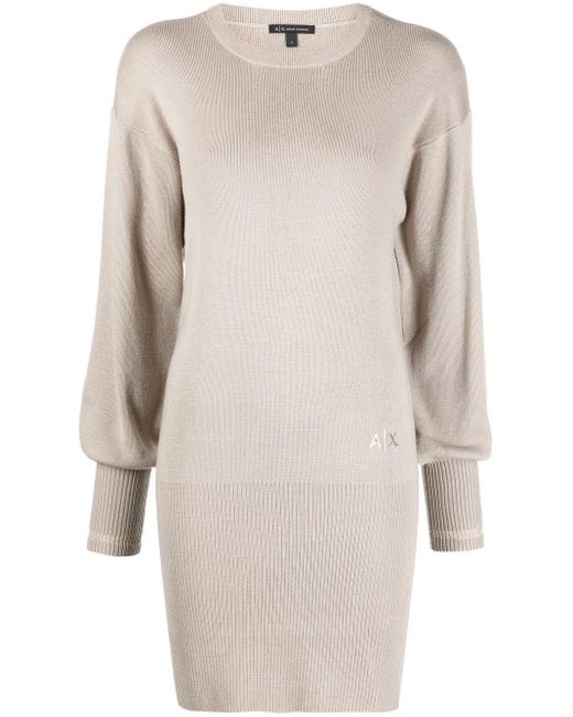 Armani Exchange Natural Crewneck Wool-blend Jumper Dress