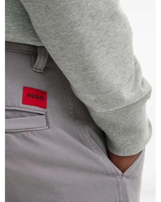 HUGO Gray Logo-Patch Trousers for men