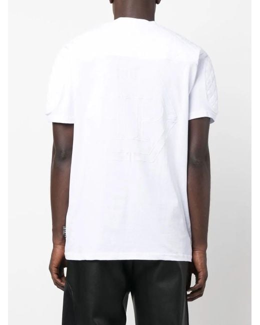 Philipp Plein White Logo-Patch Zipped T-Shirt for men