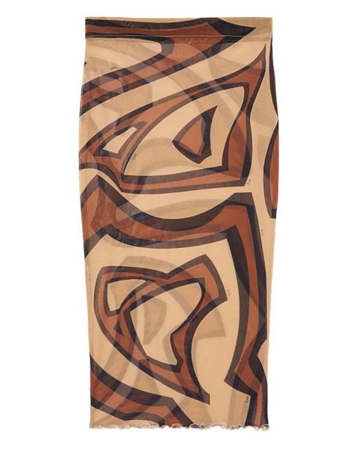 Emilio Pucci Brown Labirinto-Print Midi Skirt
