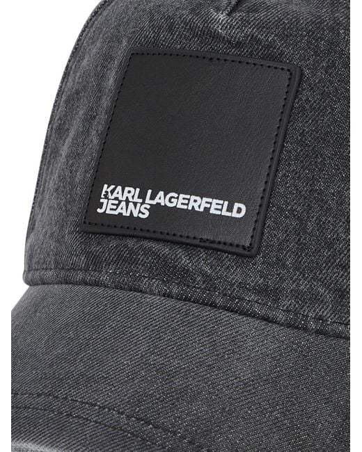 メンズ Karl Lagerfeld ロゴパッチ デニムキャップ Black