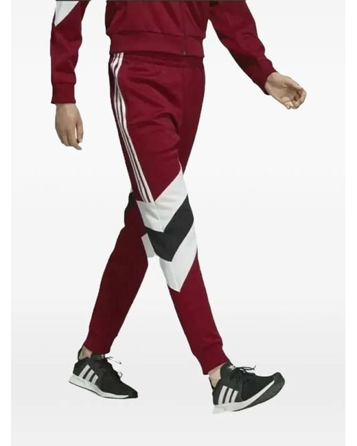 Adidas Red Side-Stripe Track Pants for men