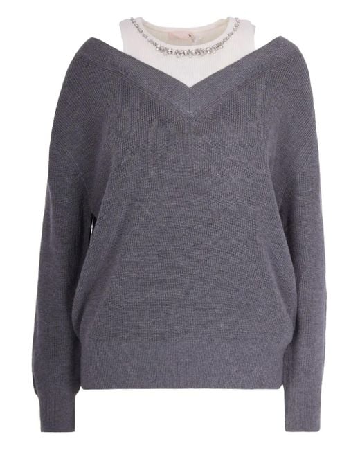 Liu Jo Gray Layered Embellished Sweater