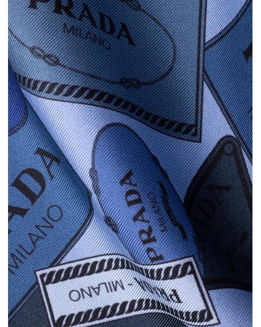 Prada Blue Printed Twill Scarf for men