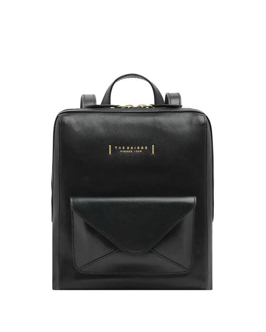 The Bridge Black Frida Envelope-Pocket Leather Backpack
