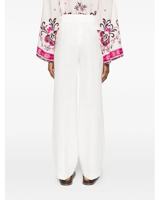 Via Masini 80 White Linen Trousers