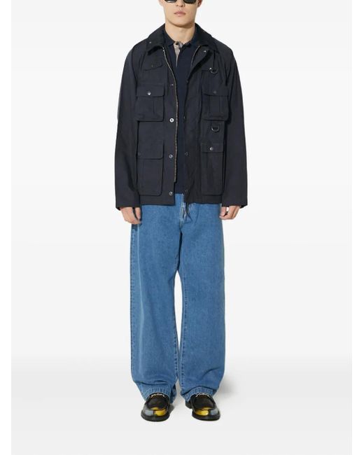 Barbour Blue Multiple-Pocket Corduroy-Collar Jacket for men
