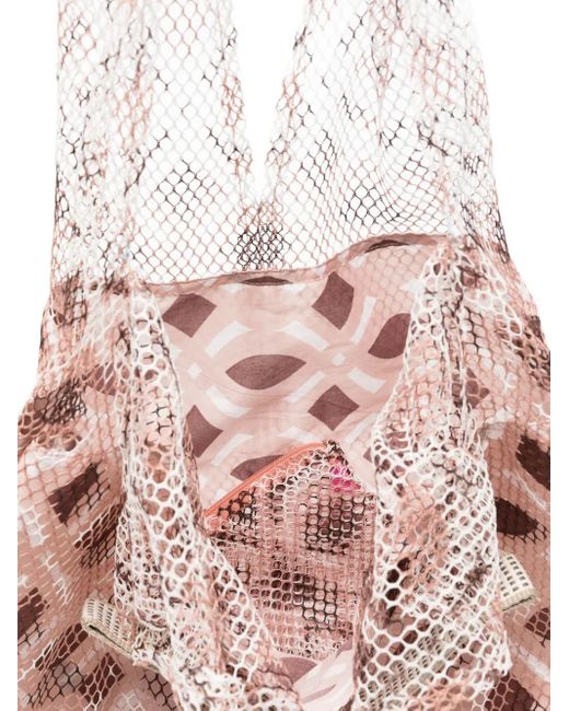 Epice Pink Mesh-Panel Geometric-Pattern Shoulder Bag