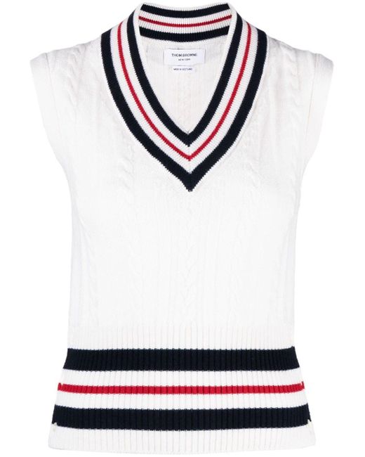 Thom Browne White Rwb-stripe Cashmere Top