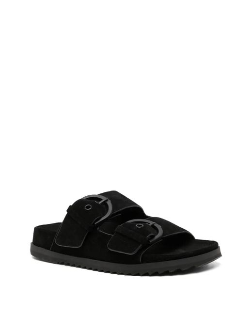 James Perse Black Suede Buckle Slides