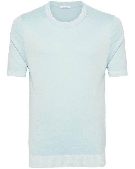 Malo Blue Crew-neck Knitted Cotton T-shirt for men