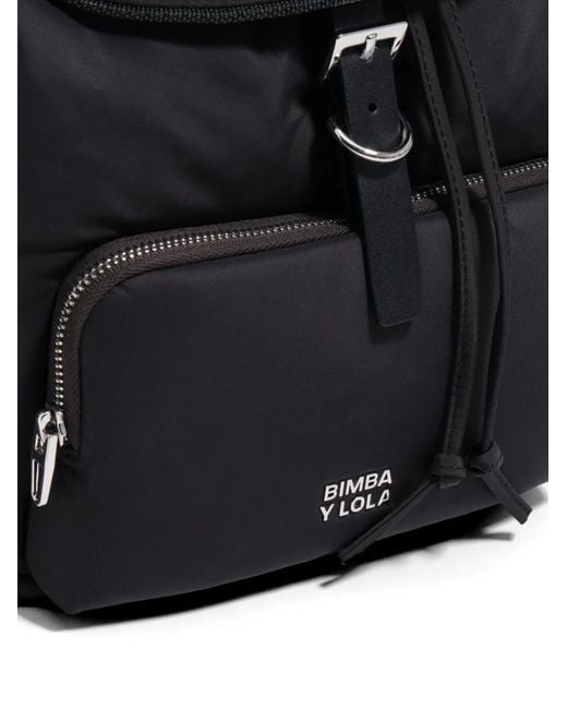Bimba Y Lola Black Buckle-Strap Drawstring Backpack