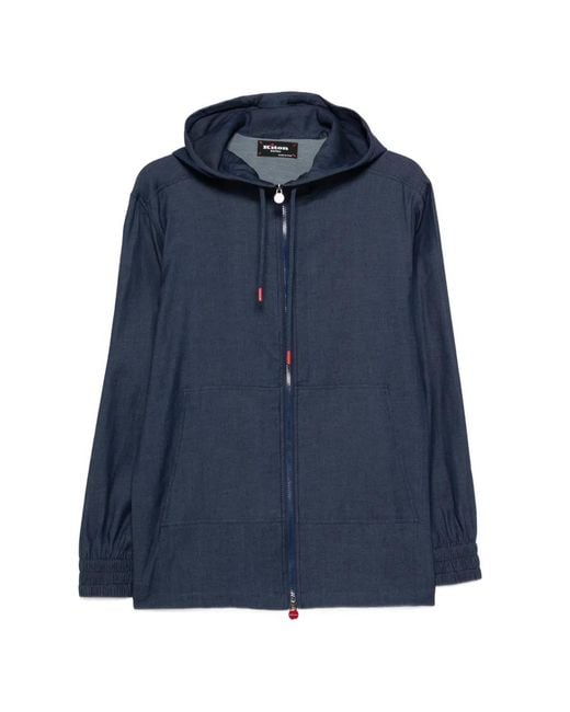 Kiton Blue Hooded Zip-Up Overshirt for men