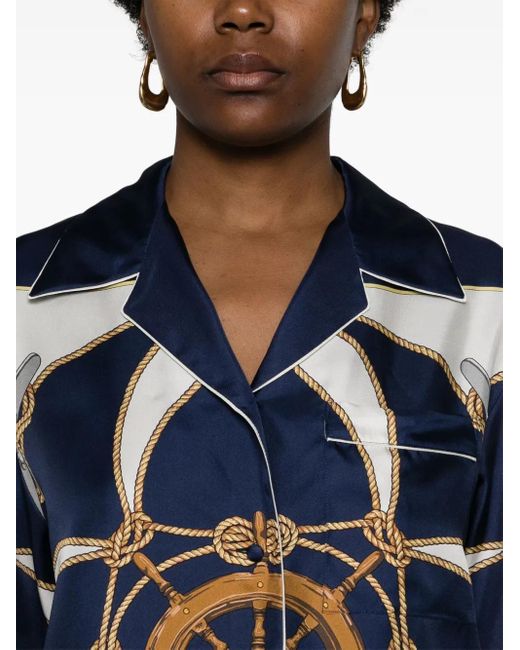 Bally Blue Graphic-Print Silk Shirt