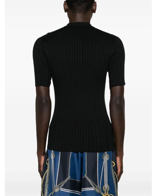 Dolce & Gabbana Black Ribbed-knit Polo Shirt for men