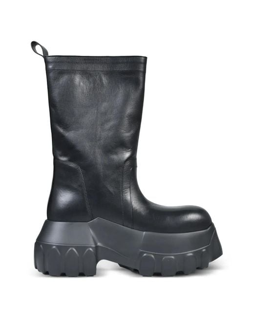 Rick Owens Black Mega Tractor Leather Boots for men