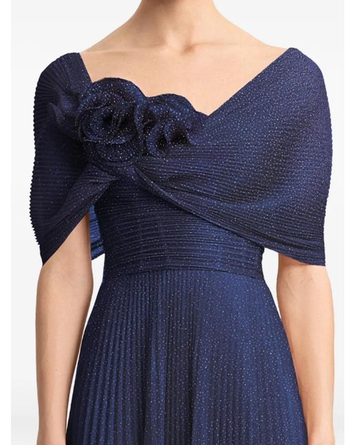 Gemy Maalouf Blue Asymmetrical Pleated Gown