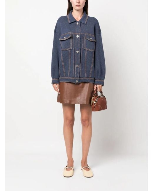 Barrie Blue Contrast-Stitching Denim-Effect Jacket