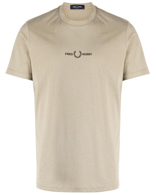 Fred Perry T-Shirt mit Logo-Stickerei in Natural für Herren