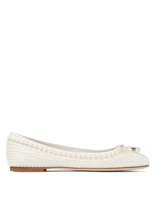 Jimmy Choo Natural Elme Pearl-Embellished Ballerina Shoes