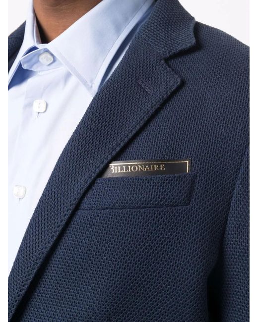 Billionaire Blue Tailored-Fit Single-Breasted Blazer for men
