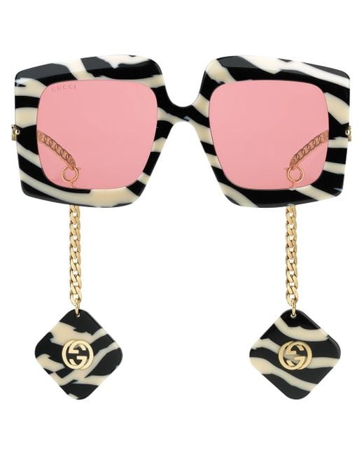Gucci Interlocking G Zebraprint Square Sunglasses in Black Lyst