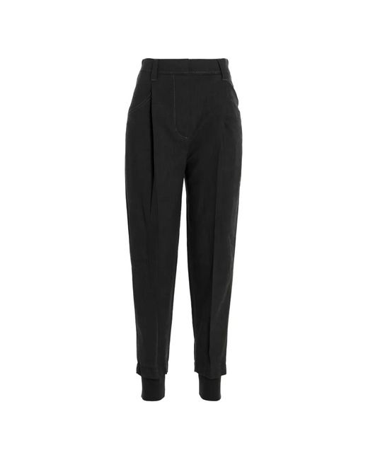 Brunello Cucinelli Black Tapered-Leg Pleated Trousers