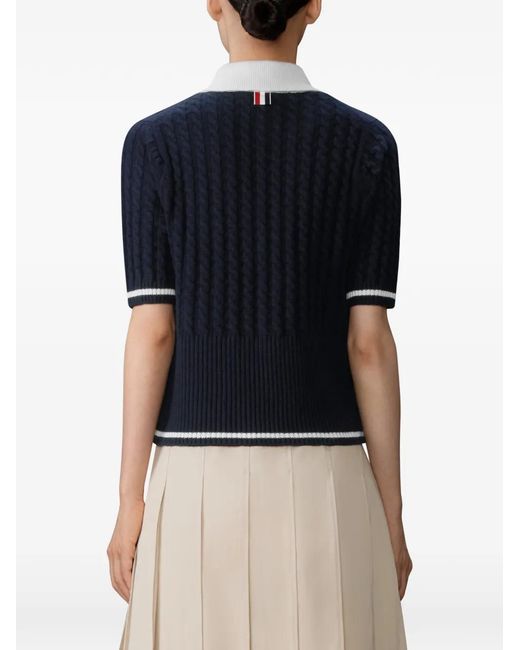 Thom Browne Blue Cable-Stitch Polo Shirt