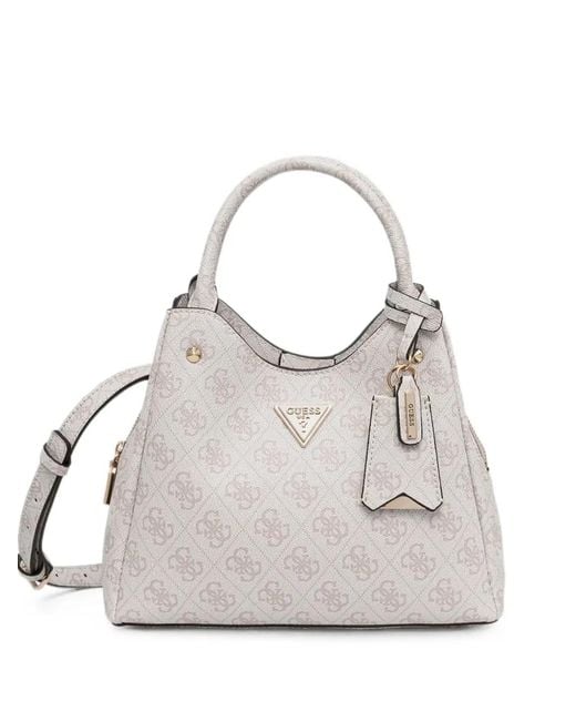Guess White Monogram-Pattern Logo-Plaque Tote Bag