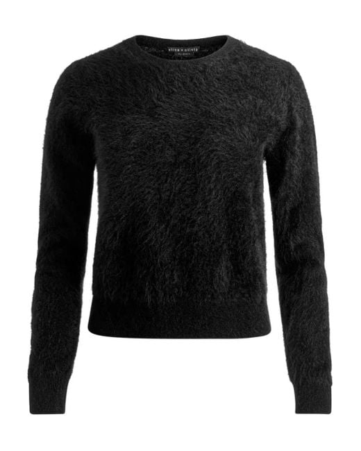 Alice + Olivia Black Crew-Neck Fluffy Sweater