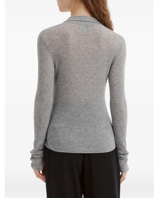 Ganni Gray Crystal-Embellished Ribbed-Knit Top