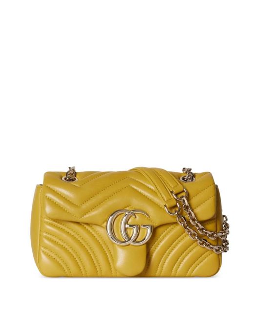 Gucci Yellow Small Gg Marmont Chevron-Quilted Shoulder Bag
