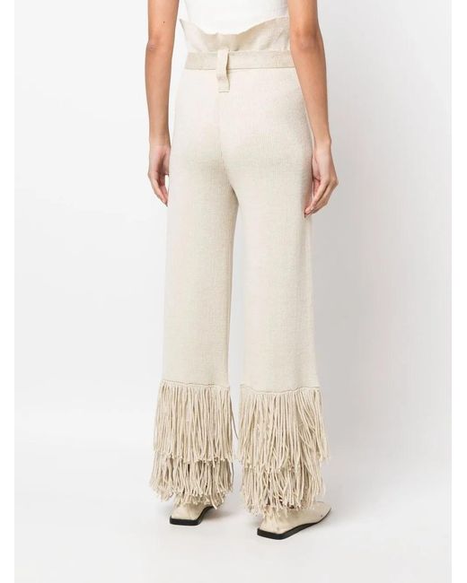 Lukhanyo Mdingi Natural Ribbed-Knit Tassel-Trim Trousers