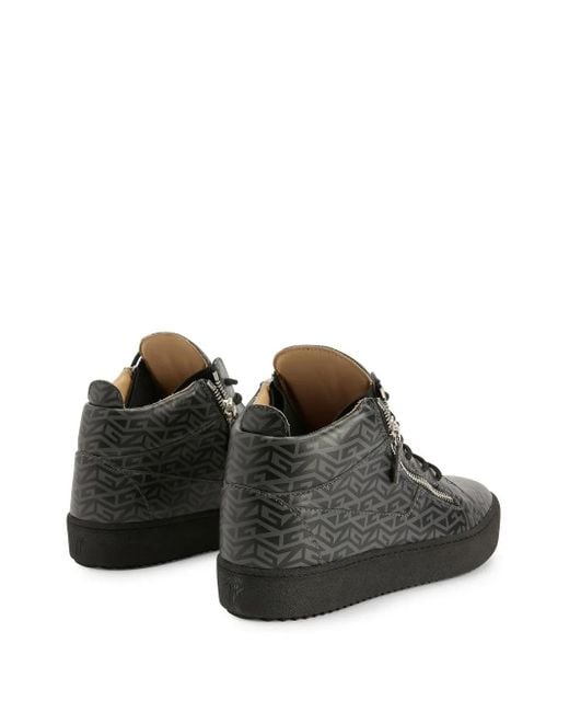 Giuseppe Zanotti Black Kriss Monogram-Print Mid-Top Sneakers for men