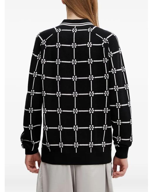 Fred Perry Black Geometric-Pattern V-Neck Sweater for men