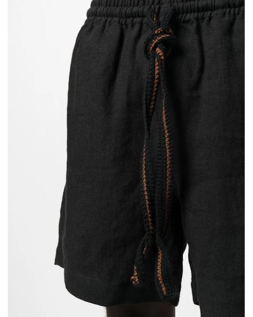 Commas Black Linen Lounge Shorts for men