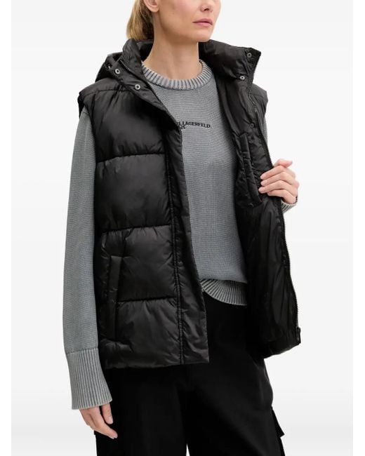 Karl Lagerfeld Black Hooded Belted Puffer Vest