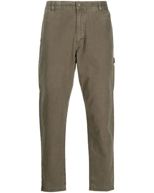 Moschino Green Logo-Embroidered Cotton Straight-Leg Trousers for men