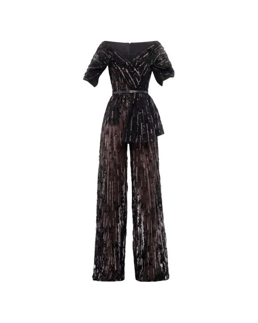 Saiid Kobeisy Black Sequin-Embellished Belted Jumpsuit