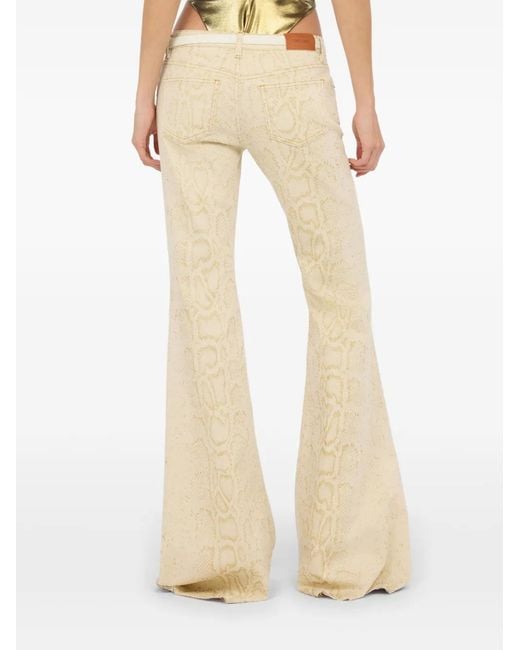 Roberto Cavalli White Flared Jeans With Python Motif