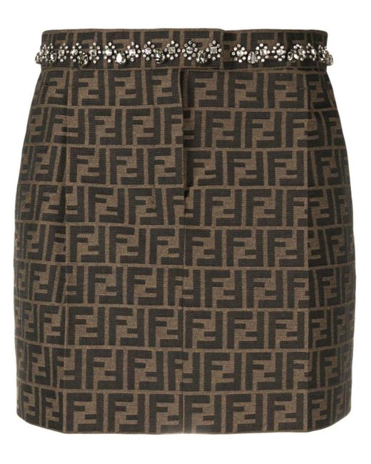 Minifalda con monograma en jacquard Fendi de color Black