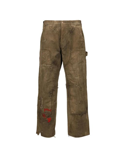 PALY Green Been Thru It Distressed Panelled Trousers for men