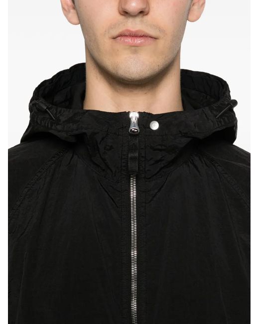 Stone Island Black Compass-Patch Hooded Jacket for men
