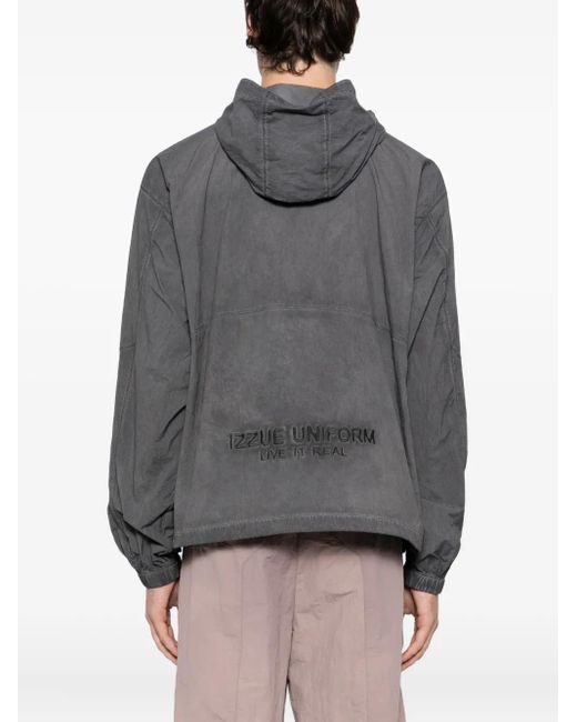 Izzue Gray Embroidered-Slogan Hooded Jacket for men