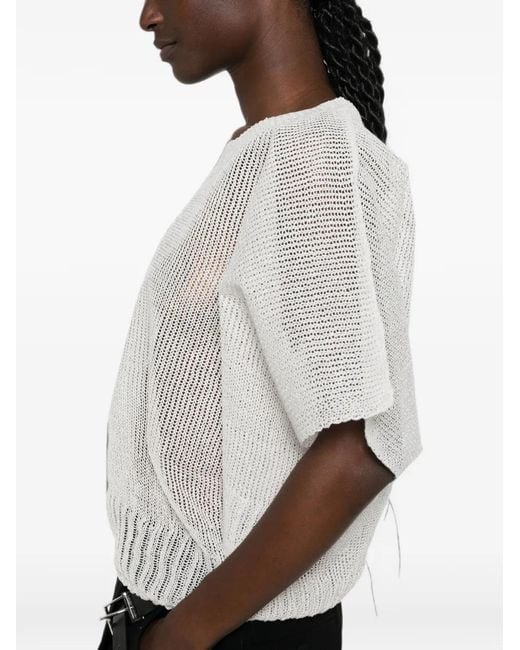 Issey Miyake White Cialda Open-Knit Short-Sleeve Linen T-Shirt