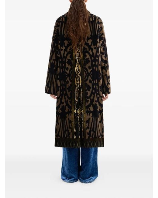 Pierre Louis Mascia Black Damask-Print Velvet Coat