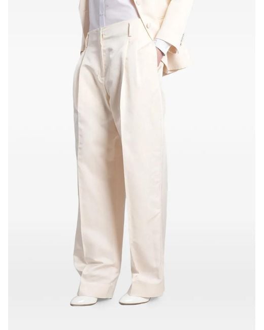 Magda Butrym White Pleated Straight-Leg Trousers