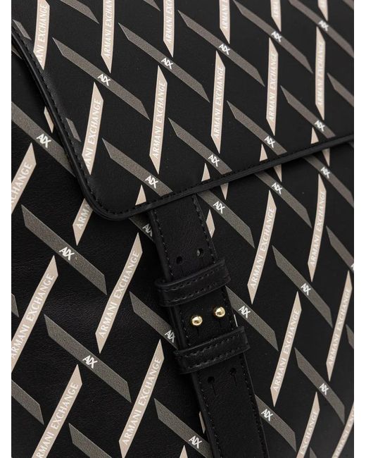 ARMANI EXCHANGE Black Logo-Print Foldover Backpack