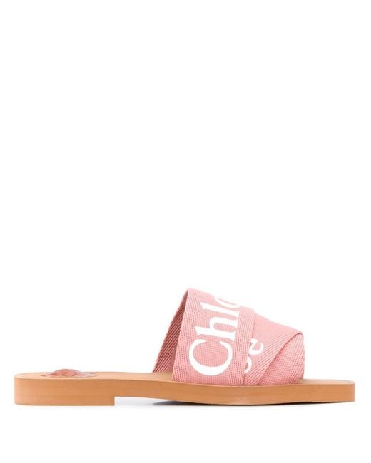 Chloé Woody Sandalen Met Logo Bandje in het Pink
